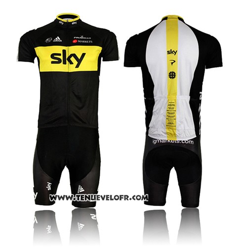 2014 Maillot Ciclismo Sky Noir et Jaune Manches Courtes et Cuissard